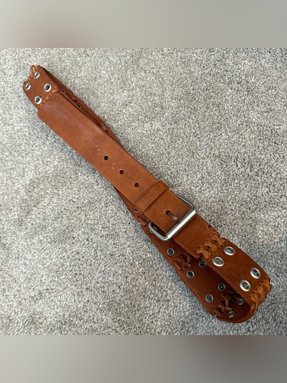 Curfew Y2K Vintage Grommet Brown Paneled Genuine Leather Belt Boho M